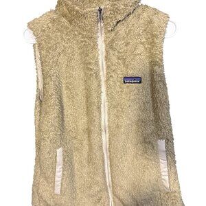 Patagonia Womens Tan Sherpa Fleece Vest Full-Zip Size L Made In Vietnam